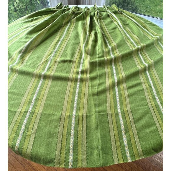 Vintage 70s curtains, avocado green vertical stripes, pair pleated panels - Picture 6 of 10